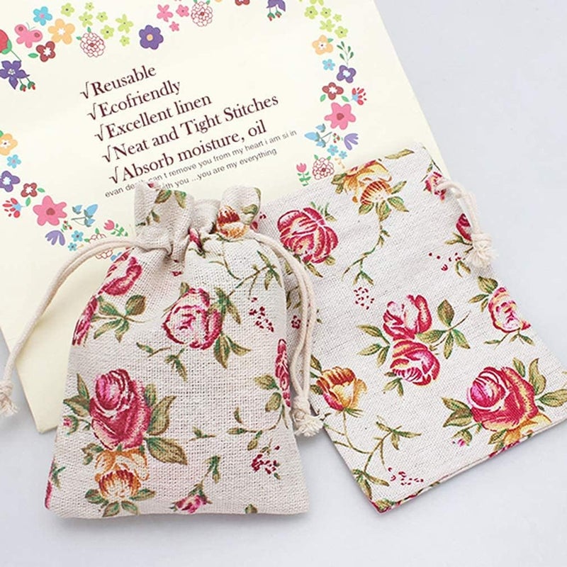 Hapdoo 50 Pack Rose Double Drawstring Burlap Bags Gift Reusable Linen Bags Jewelry Pouches Sacks for Wedding Party Gift 4"x 5.5", Presents Festivals Mothers Day Gift - Image 5